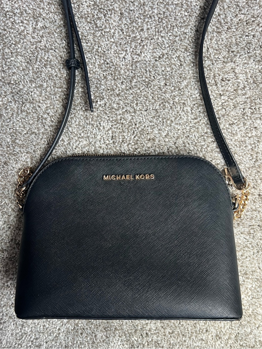 Michael Kors Black Saffiano Dome Crossbody with Gold Hardware